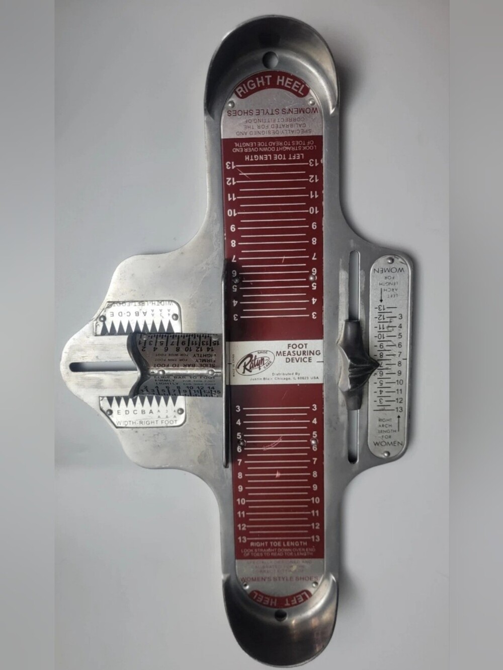 Vintage Ralyn Womens Brannock Device Foot Measuring Shoe Sizer Aluminum